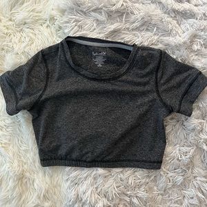 Splendid size small dark grey and white striped crop top with elastic